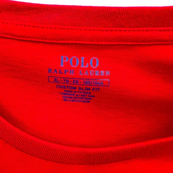 POLO RALPH LAUREN, MEN’S TEE-SHIRT, RED WITH LARHE NAVY & WHIT LOGO IN FRONT, XL - Picture 7 of 16
